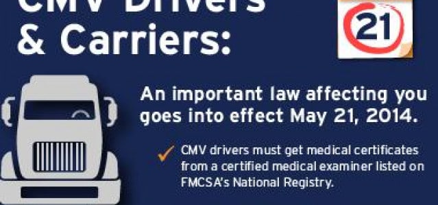 DOT Reminds Commercial Drivers that Physicals Must Now Be Performed by Certified Medical Examiners