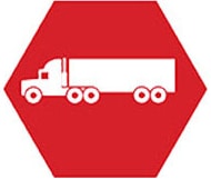 A red logo with a semi-truck, representing our compliance services for commercial motor carriers