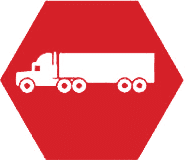 a red hexagon logo with a semi truck